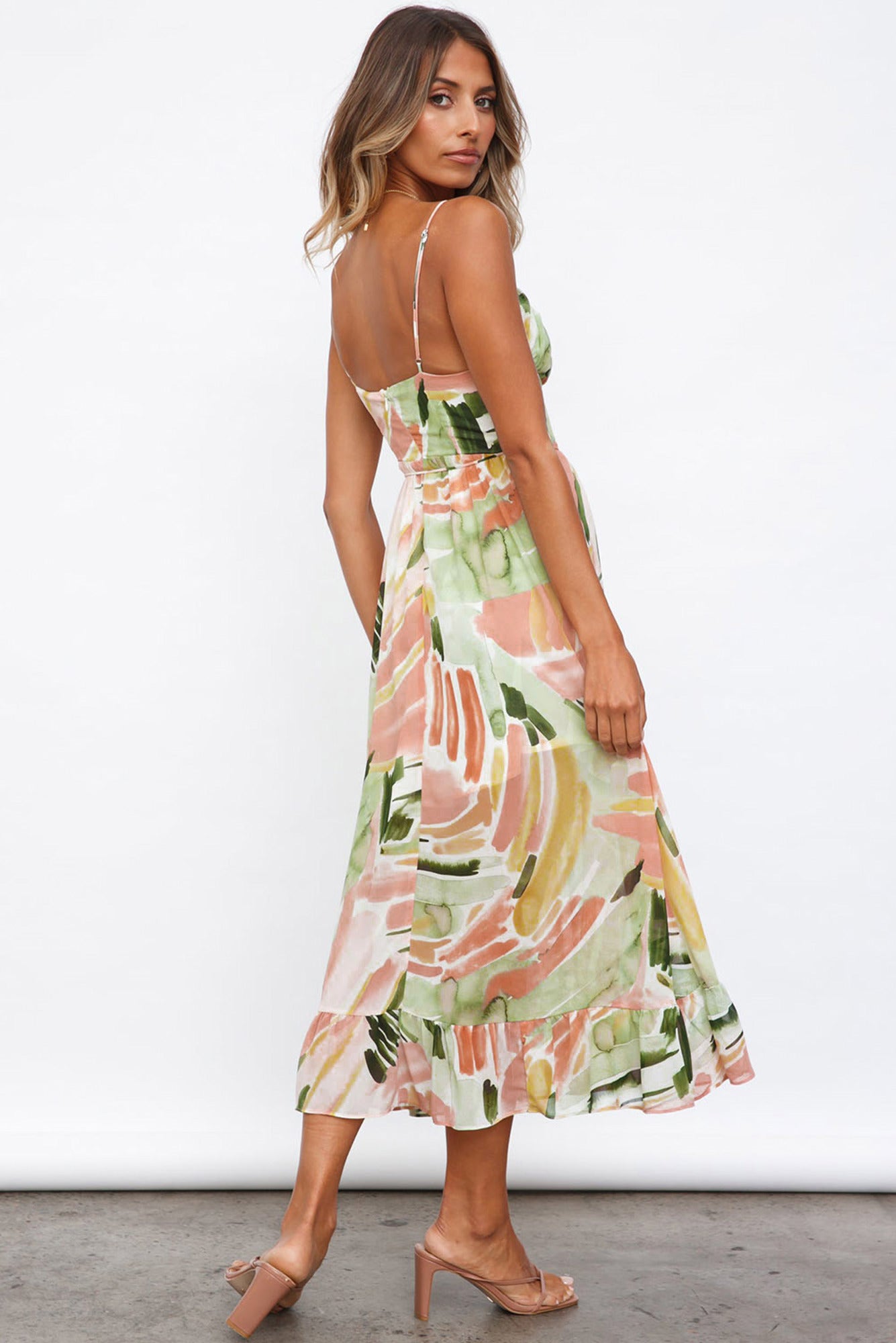 Abstract Spaghetti Strap Maxi Dress