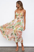 Abstract Spaghetti Strap Maxi Dress