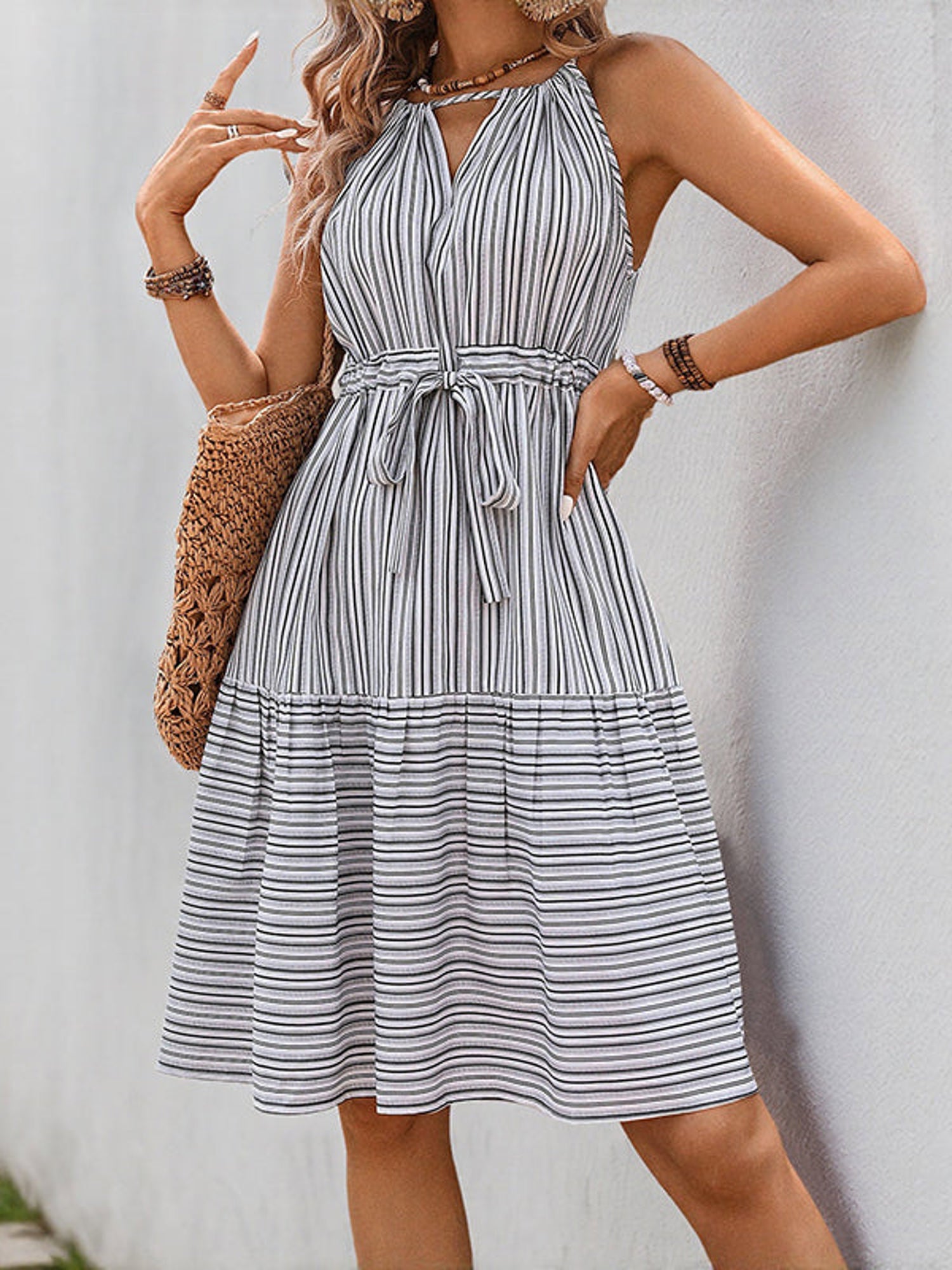 Belted Striped Tank Dress