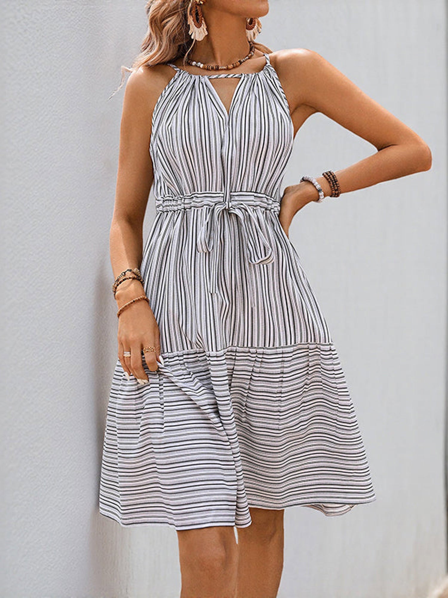 Belted Striped Tank Dress