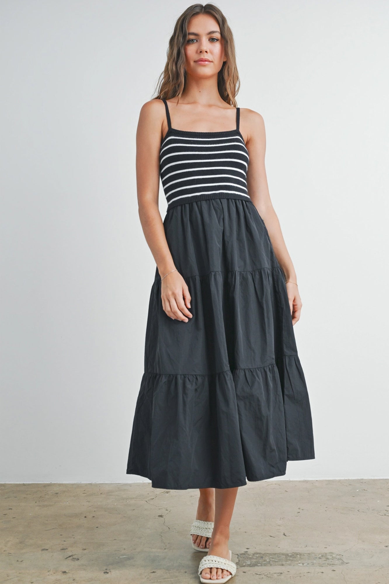 Shyla Striped Knit Top Tiered Maxi Dress | Women's Striped Relaxed Fit Comfy Dress | Casual Vacation Style | Trendy Summer Style