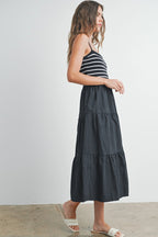 Shyla Striped Knit Top Tiered Maxi Dress | Women's Striped Relaxed Fit Comfy Dress | Casual Vacation Style | Trendy Summer Style
