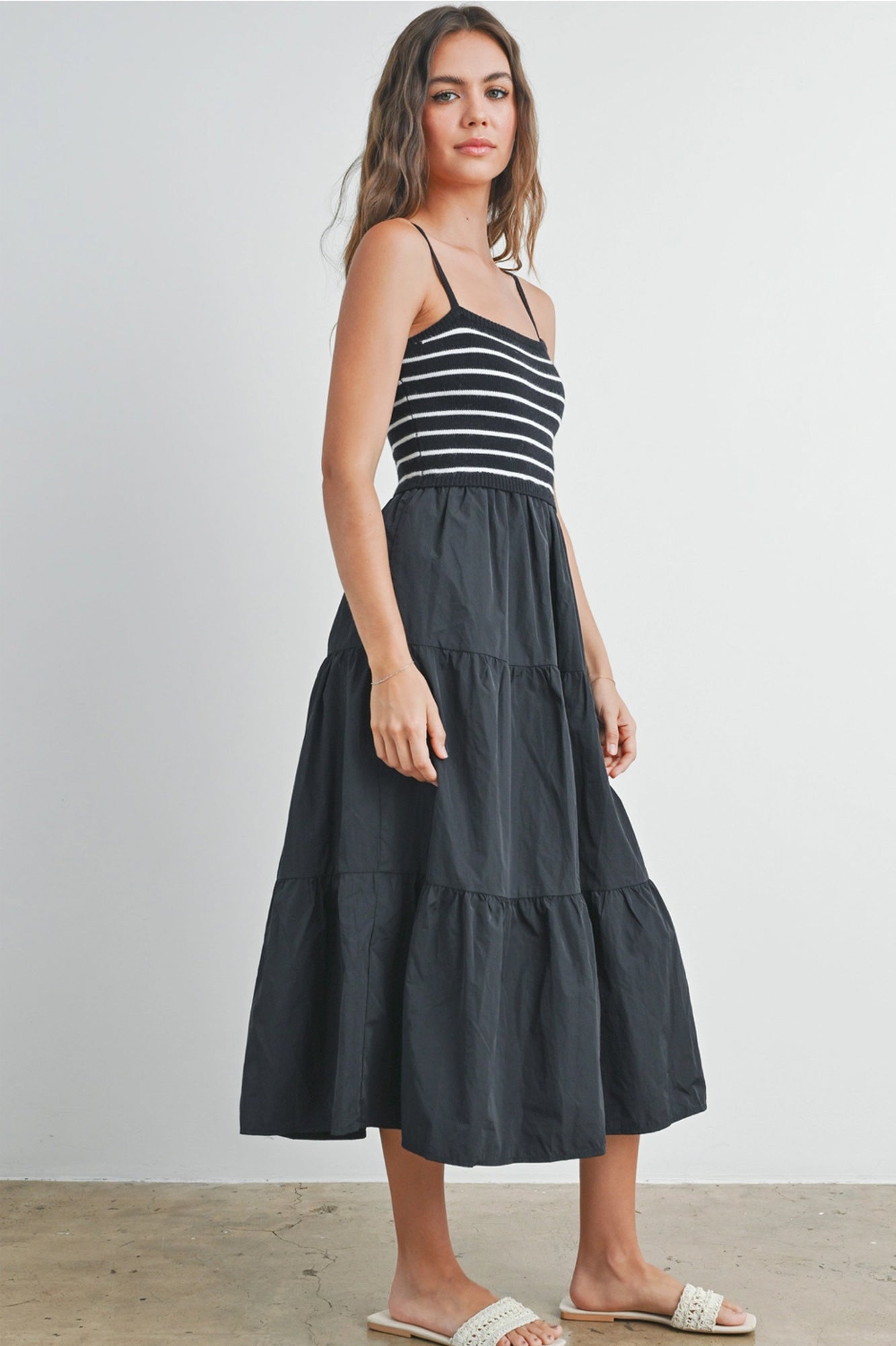 Shyla Striped Knit Top Tiered Maxi Dress | Women's Striped Relaxed Fit Comfy Dress | Casual Vacation Style | Trendy Summer Style