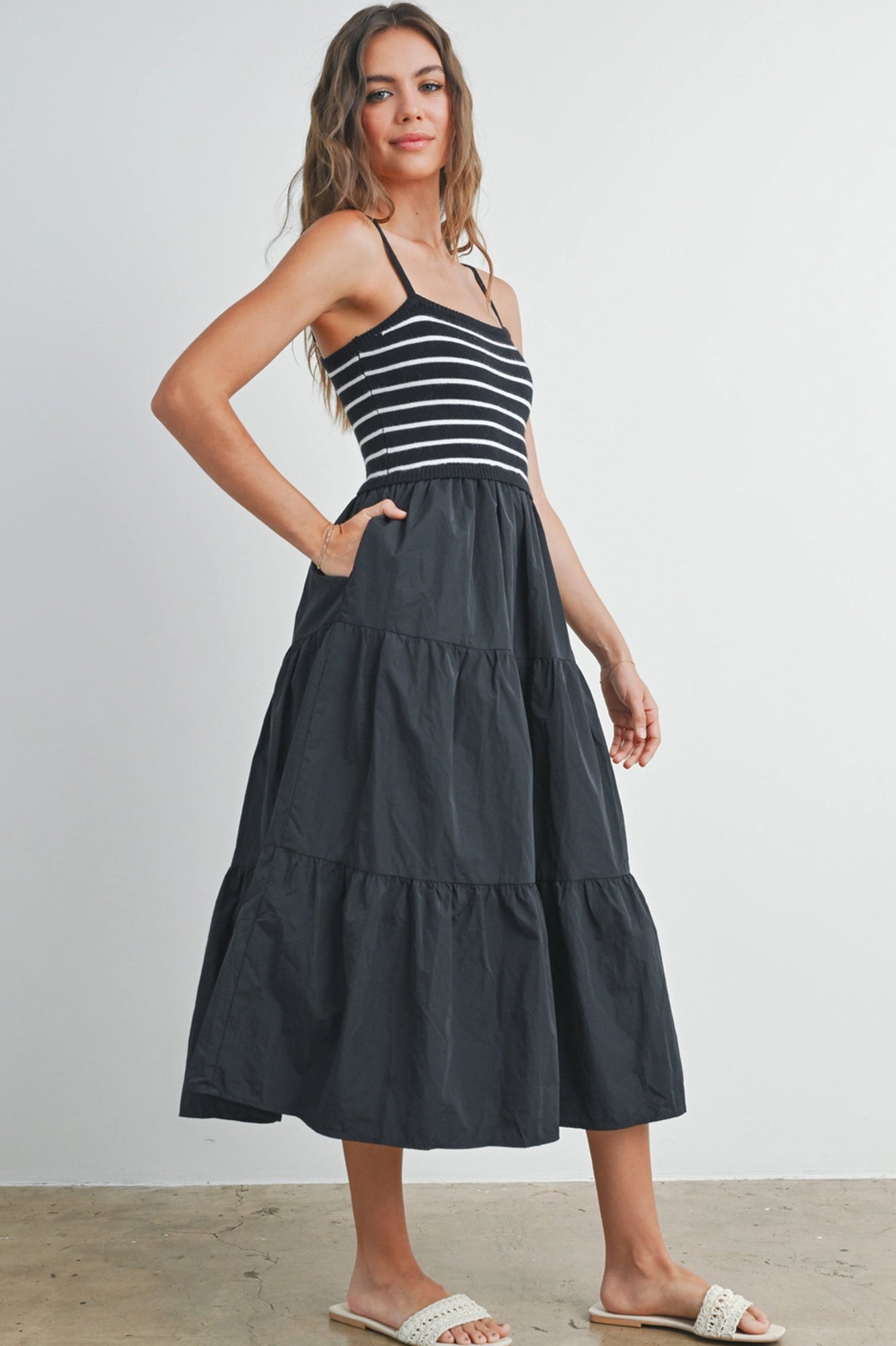 Shyla Striped Knit Top Tiered Maxi Dress | Women's Striped Relaxed Fit Comfy Dress | Casual Vacation Style | Trendy Summer Style