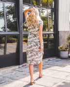 Patterned Scoop Hem Midi Pocket Dress