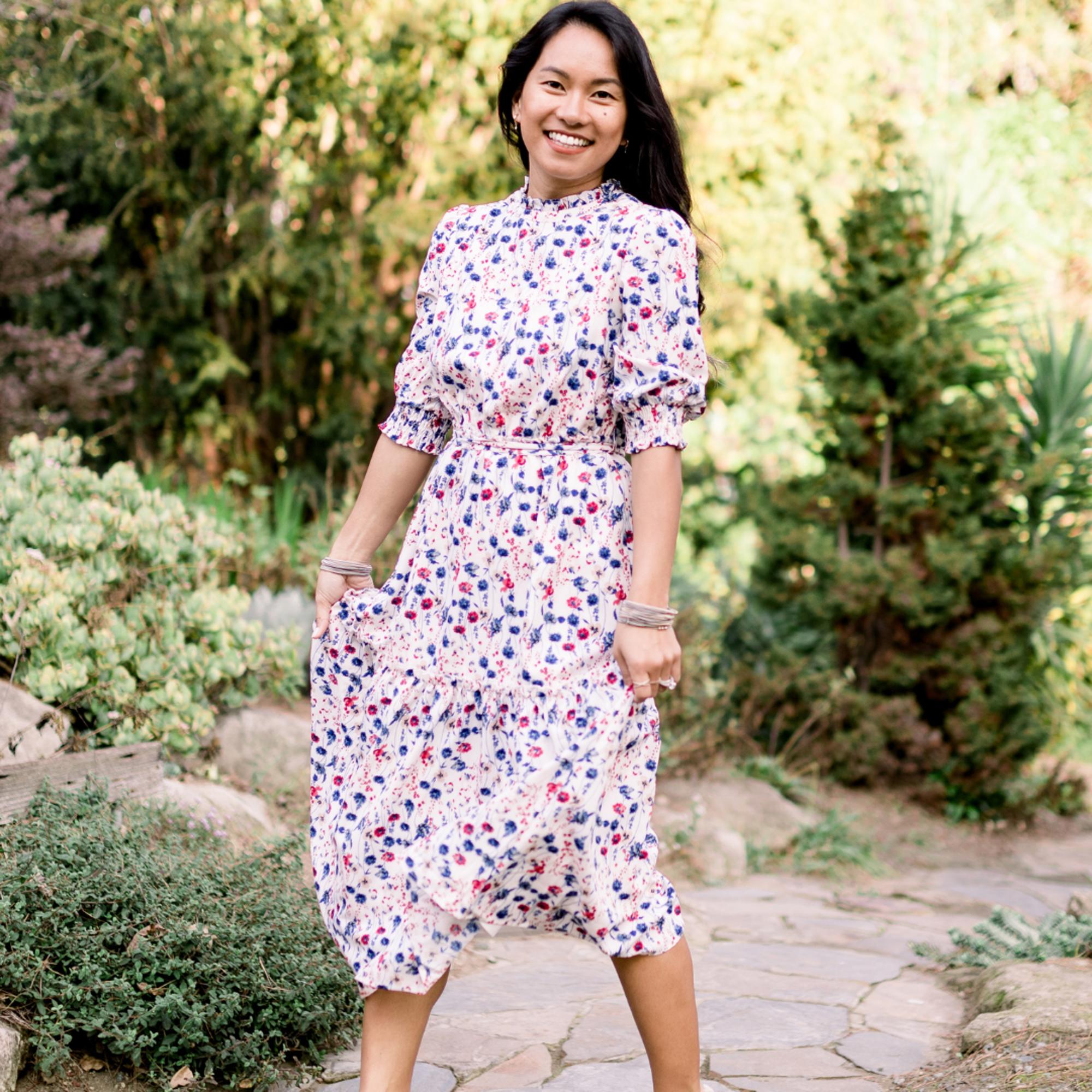 Chloe Women Smocked Floral Midi Dress SALE