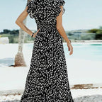 Love Kuza Ruffled Cap Sleeves Surplice Maxi Dress
