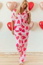 Heart Valentines Short Sleeve Pants Pajamas Set