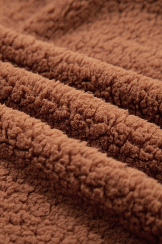 Solid Sherpa Fleece Zip Up Hooded Jacket