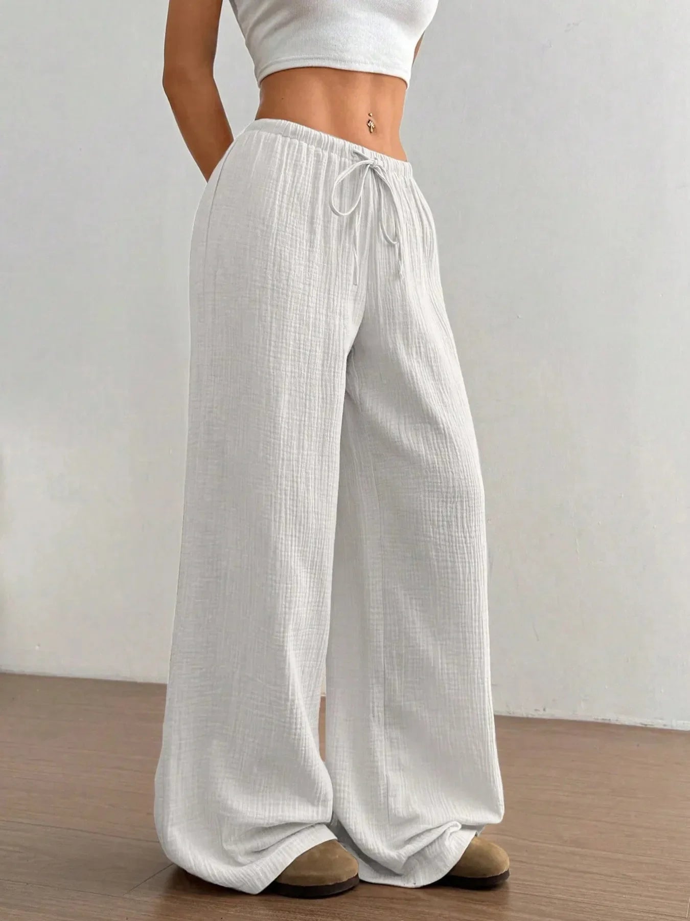 Drawstring Wide-Leg Casual Pants
