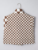 Double Checked Stand Collar Cropped Puffer Vest