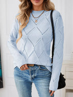 Long Sleeve Diamond Eyelet Knit Top