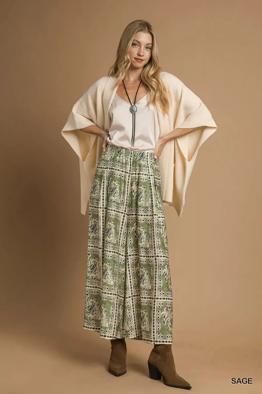 Umgee Bohemian Print Pants with Pockets