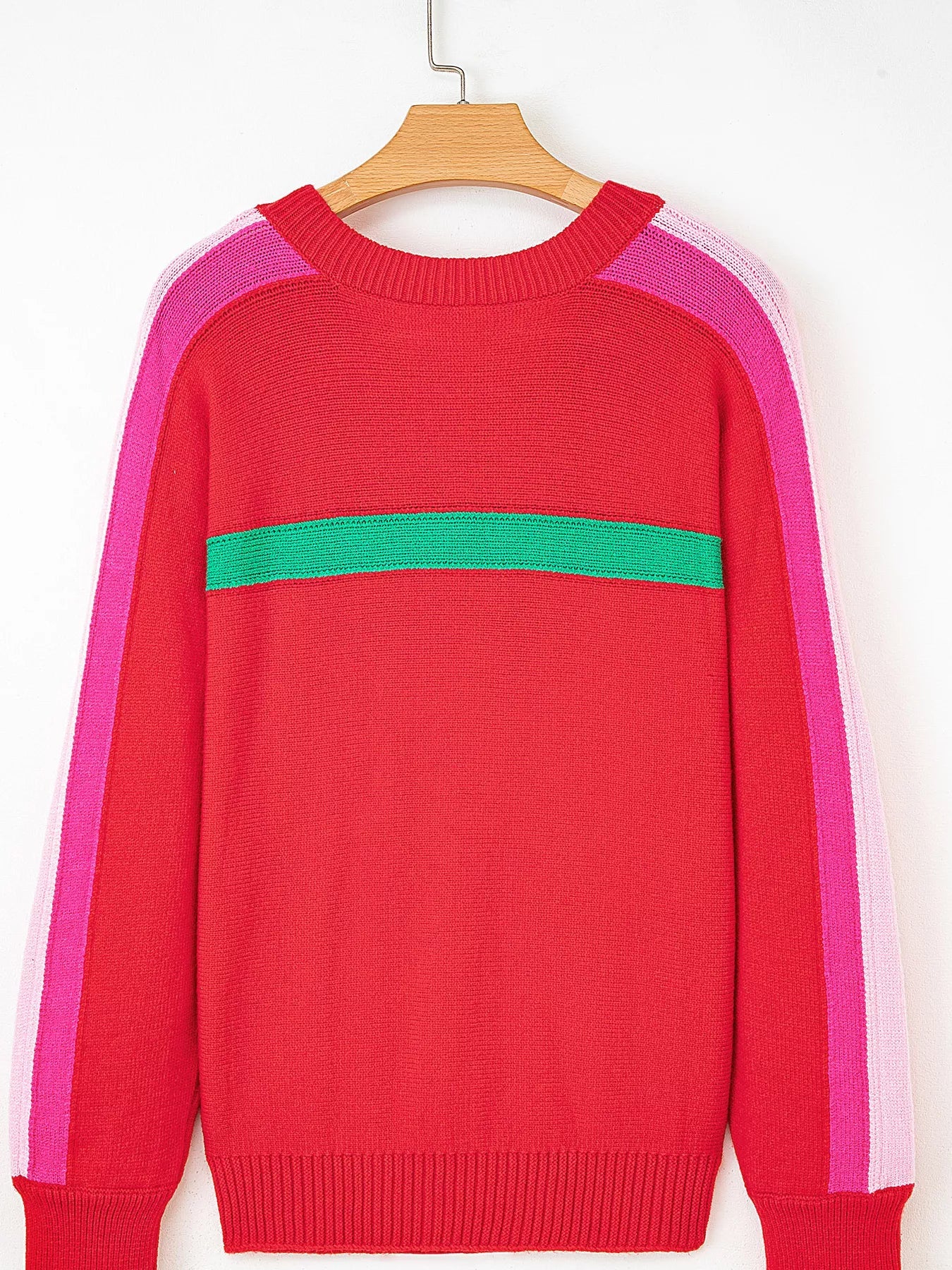 Striped Sleeve Crew Neck Sweater