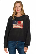 Zenana Zenana American Flag Crew Neck Sweater