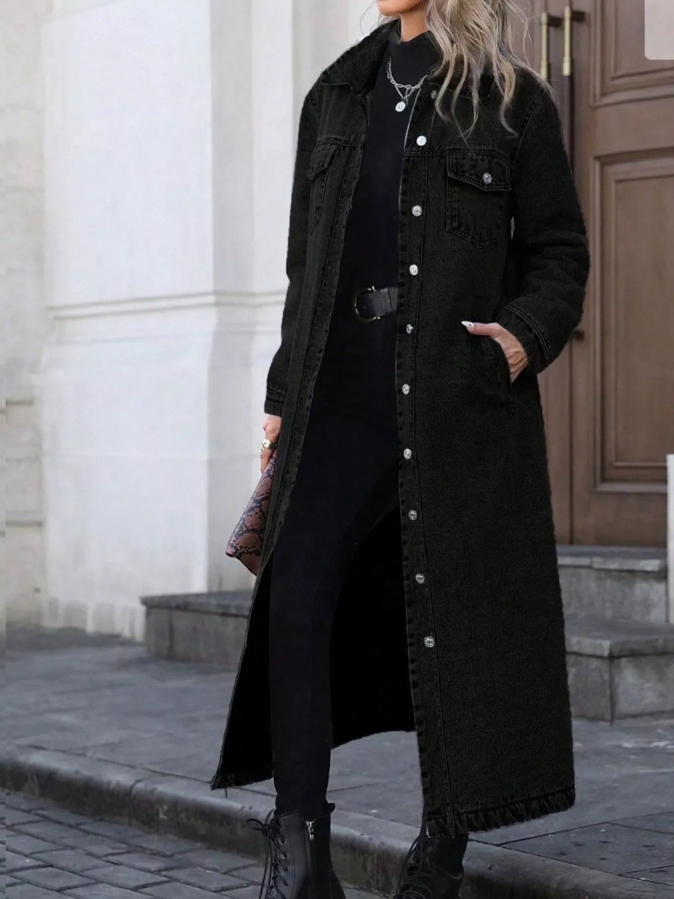 Longline Button-Front Denim Jacket