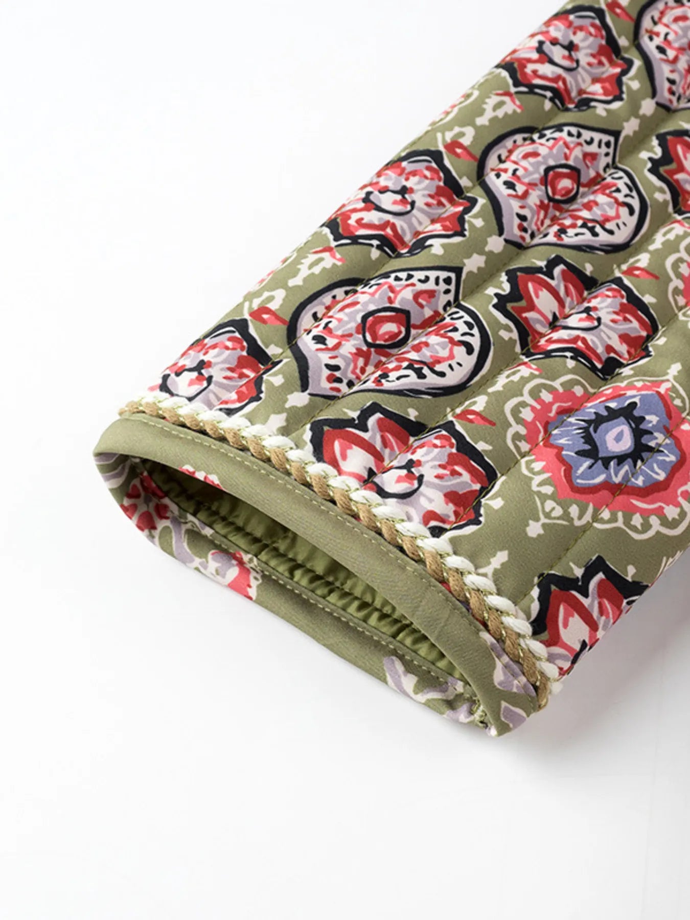 Belted Open Front Floral Winter Coat