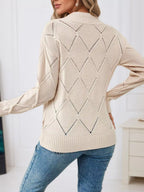 Long Sleeve Diamond Eyelet Knit Top
