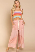 POL Elastic Waistband Wide Leg Pants with Drawstring