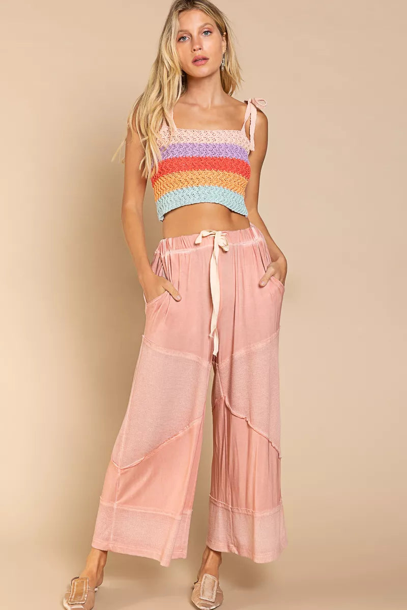 POL Elastic Waistband Wide Leg Pants with Drawstring