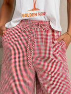 Gingham Print Wide Leg Casual Pants