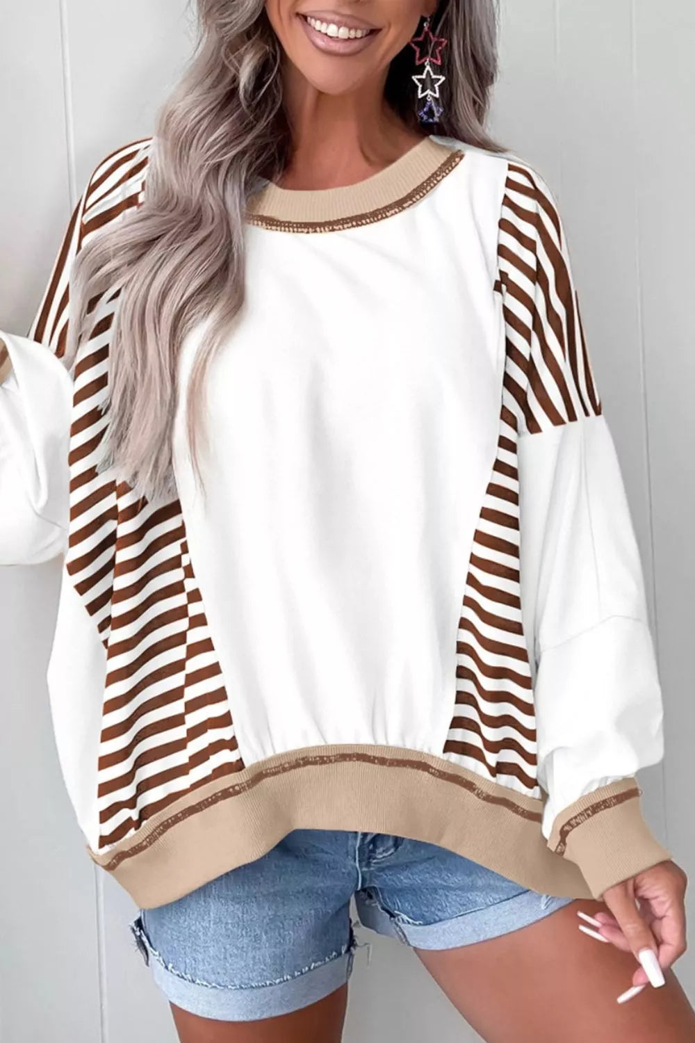 Stripe Colorblock Patchwork Contrast Stitching Sweatshirt