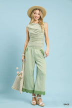 Umgee Stripe Scallop Hem Wide Leg Pants