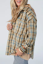 Plaid Drawstring Hooded Flannel Jacket