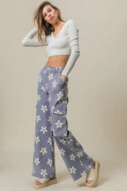 BiBi Flower Printed Side Pocket Wide Pants