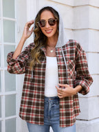 Hooded Plaid Button-Up Shacket