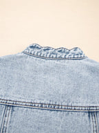 Scalloped Trim Patch Pocket Button Front Denim Vest
