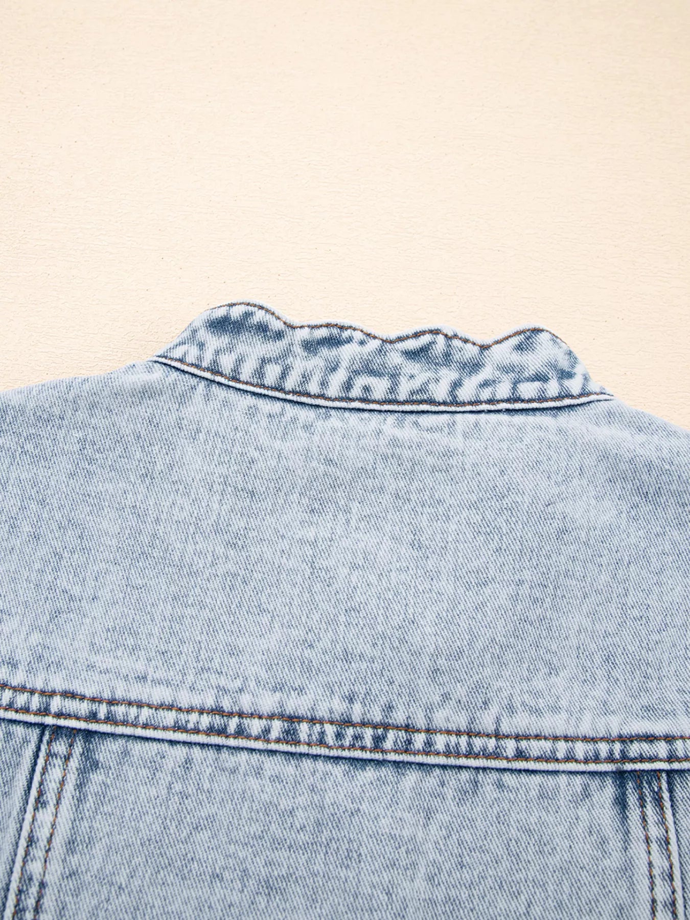 Scalloped Trim Patch Pocket Button Front Denim Vest