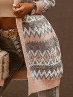 Geometric Pattern Open Front Cardigan