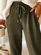 Casual Corduroy Drawstring Waist Pants