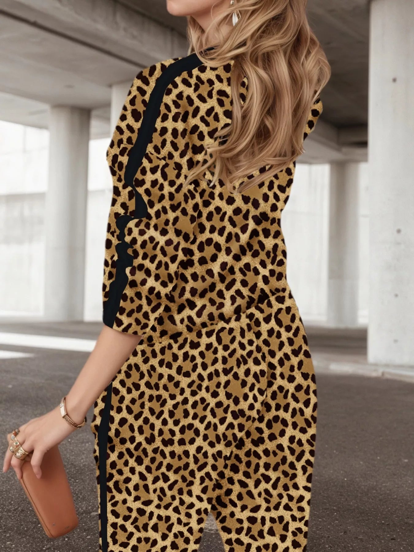 Stripe Leopard Print Top and Pants Set