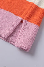 V-Neck Striped Color Block Knit Top