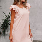 Abigail Textured Flutter Sleeve Bow Back Mini Dress