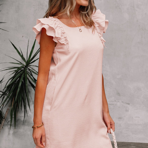 Abigail Textured Flutter Sleeve Bow Back Mini Dress