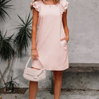 Abigail Textured Flutter Sleeve Bow Back Mini Dress