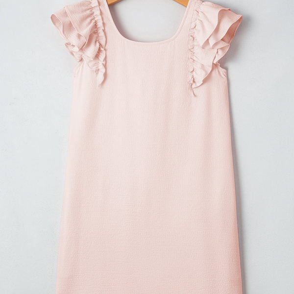 Abigail Textured Flutter Sleeve Bow Back Mini Dress