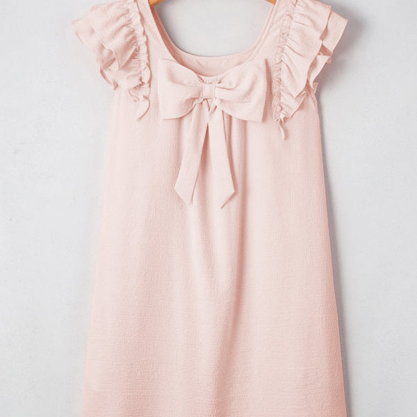 Abigail Textured Flutter Sleeve Bow Back Mini Dress