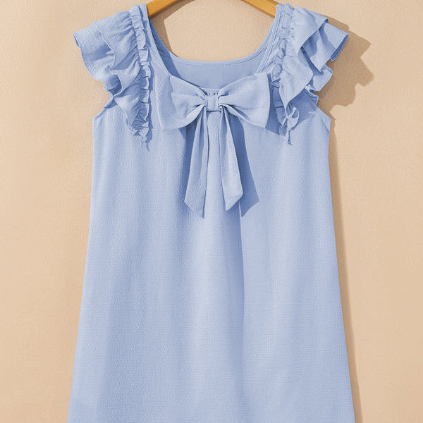 Abigail Textured Flutter Sleeve Bow Back Mini Dress