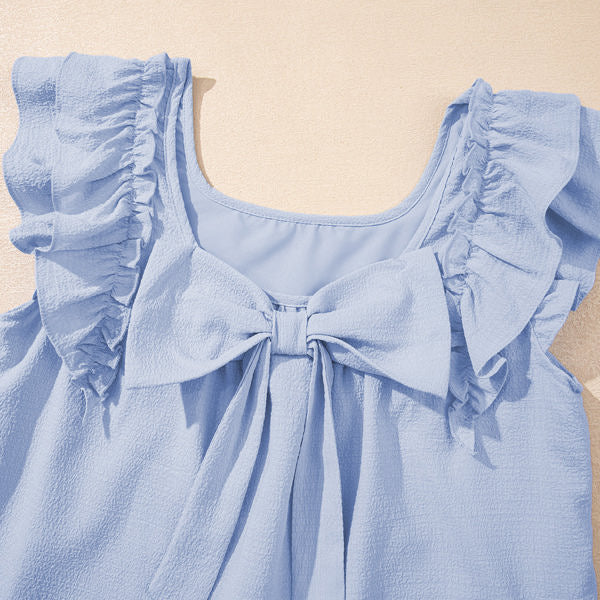 Abigail Textured Flutter Sleeve Bow Back Mini Dress
