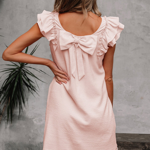 Abigail Textured Flutter Sleeve Bow Back Mini Dress