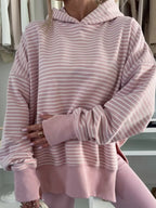 Stripe Thumbhole Side Slits Drop Shoulder Loose Fit Hoodie
