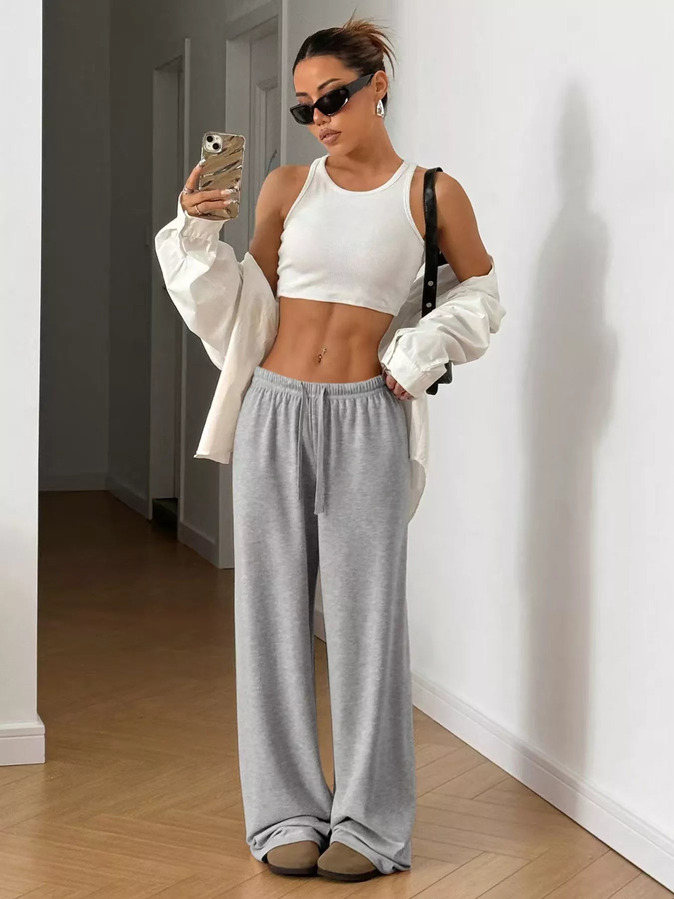 Drawstring Wide Leg Pants