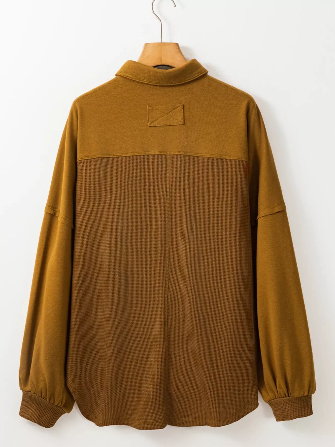 Waffle Knit Patchwork Exposed Seam Loose Shacket