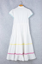 Aleah Rickrack Trim Short Sleeve Long Dress