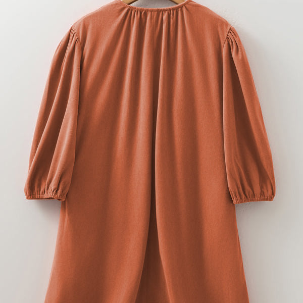 Alyssa Split Neck Scallop Detail Pleated Corduroy Mini Dress