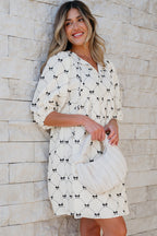 Amber Textured Puff Half Sleeve Loose Mini Dress